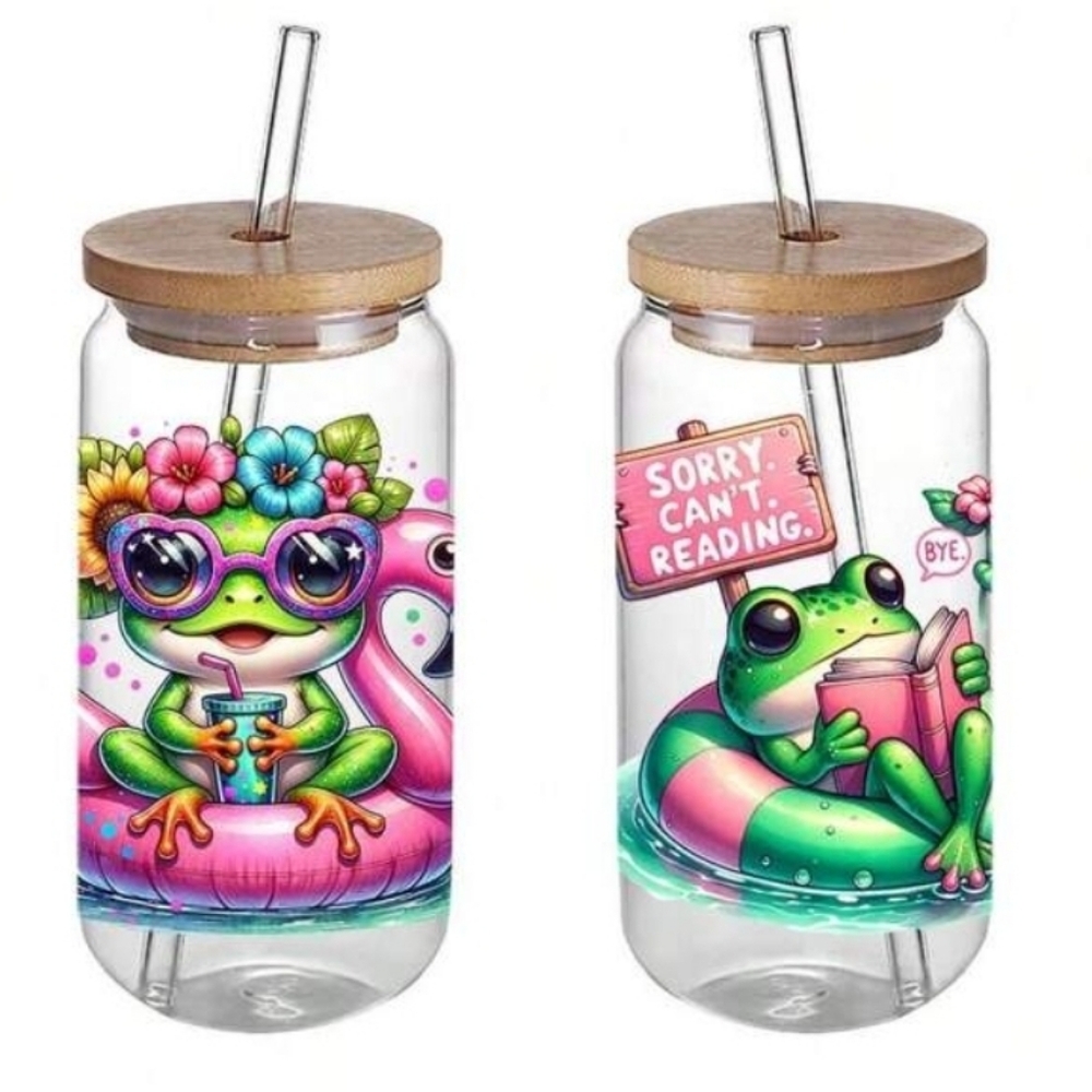 2 - 16oz Funny Frog Glass Cup - 2 Cups